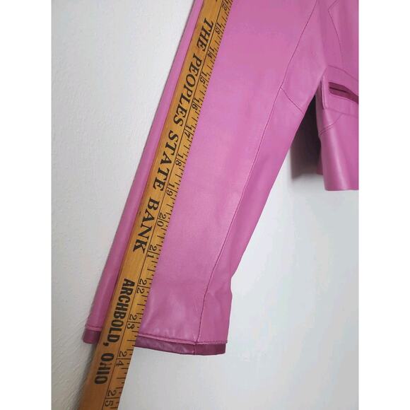 Bernardo Pink Petunia Leather XL Fitted Moto/Barbie SPRING Jacket Floral Lining - Picture 11 of 14